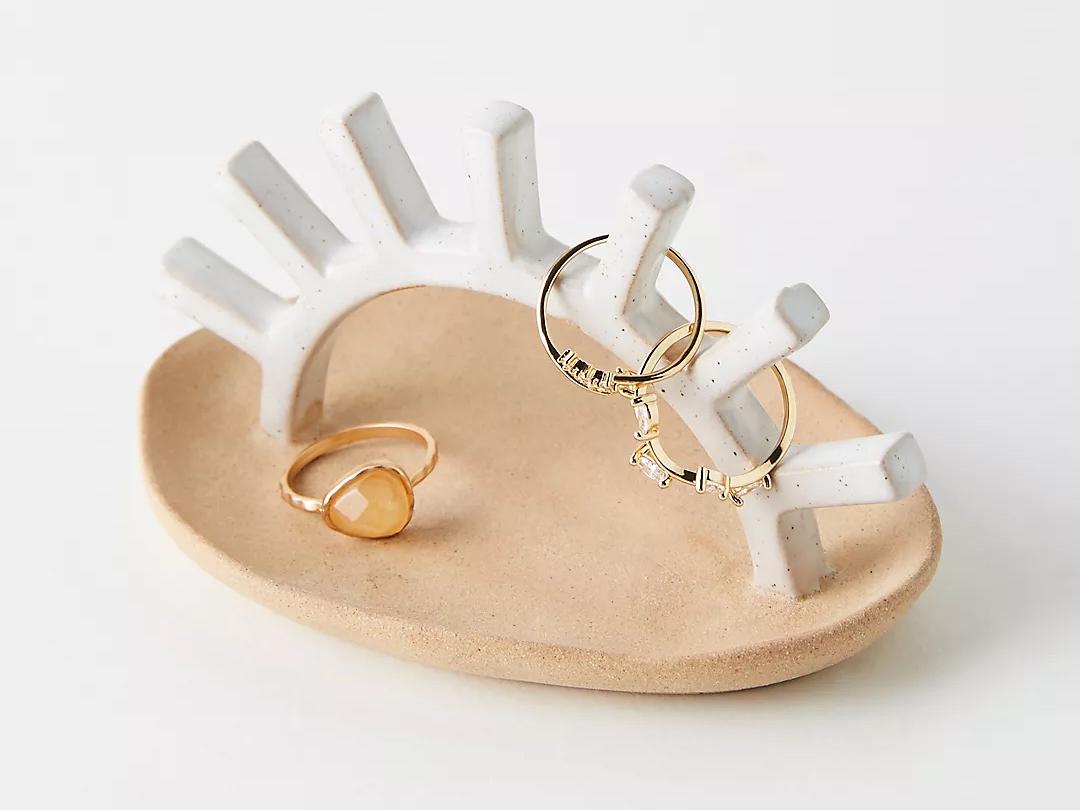 Stoneware ring dish with sunrise design
