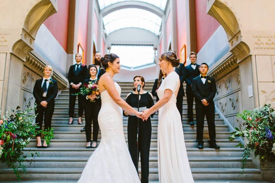 two brides at wedding ceremony