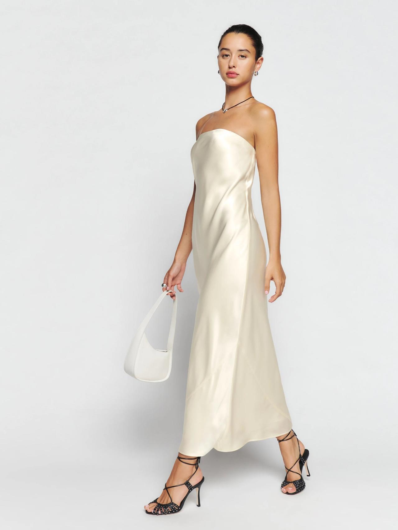 Adoring Attitude White Satin Column Midi Dress