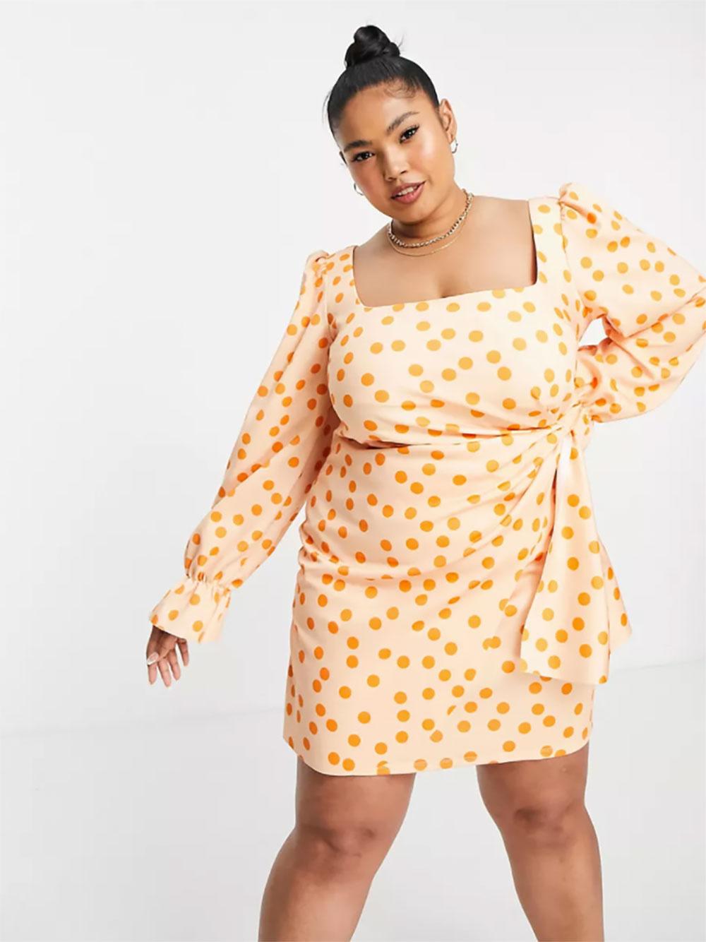 polka dot ASOS curve long-sleeve dress