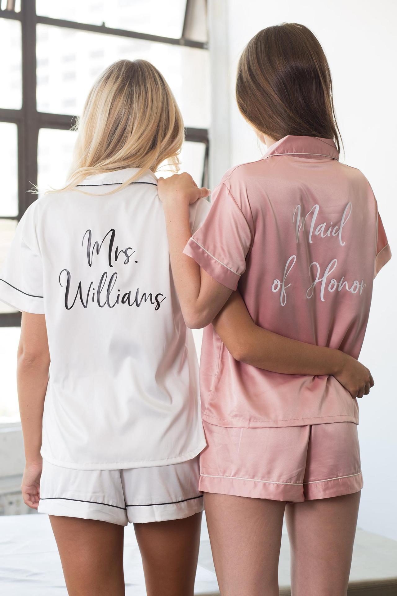 Personalized PJ Set, bridesmaid pajamas, short sleeve PJ shirt and pants,  navy custom initial PJs, bridal party PJs, monogram PJs