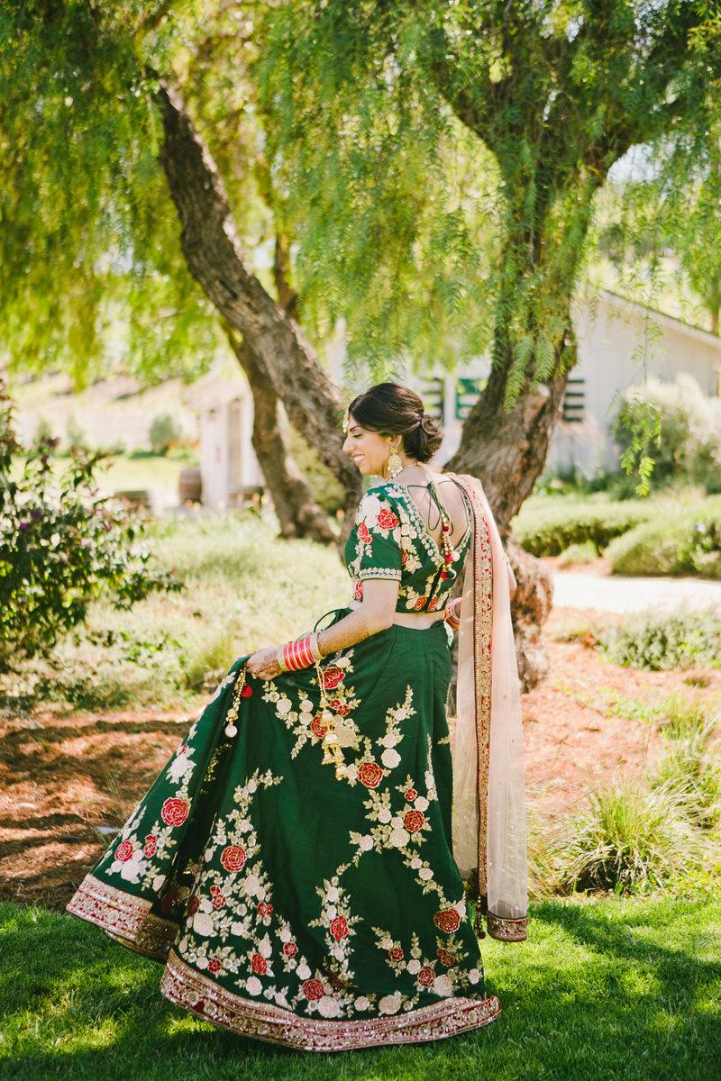 green and gold indian bride attire