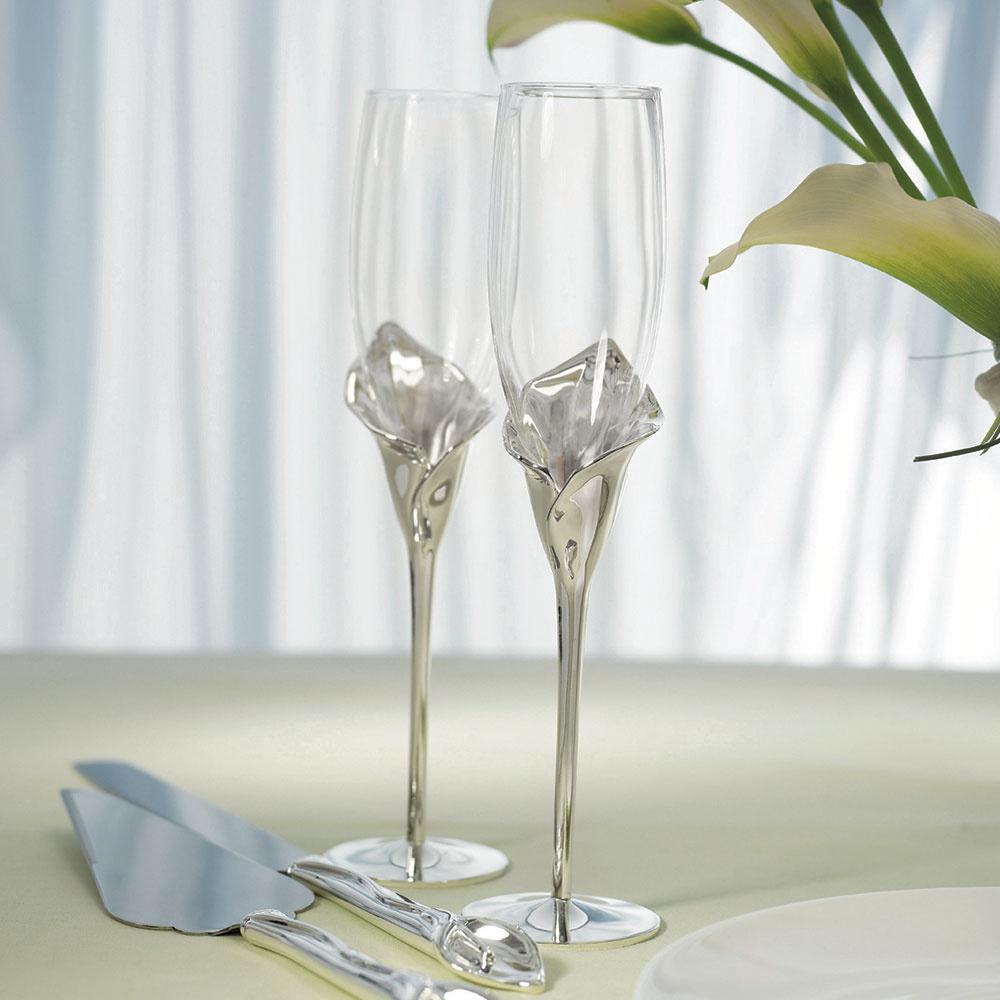 Calla lily-stemmed wedding champagne flute set