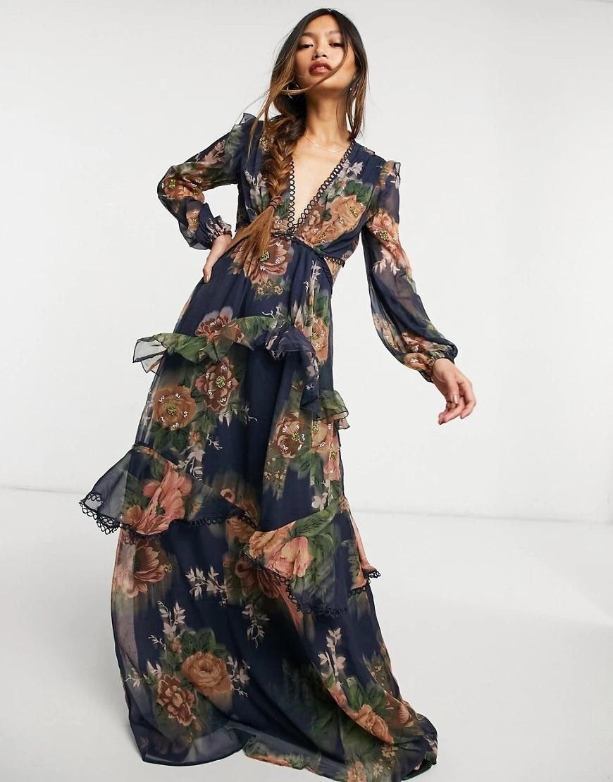 Long sleeve floral bridesmaid on sale dresses