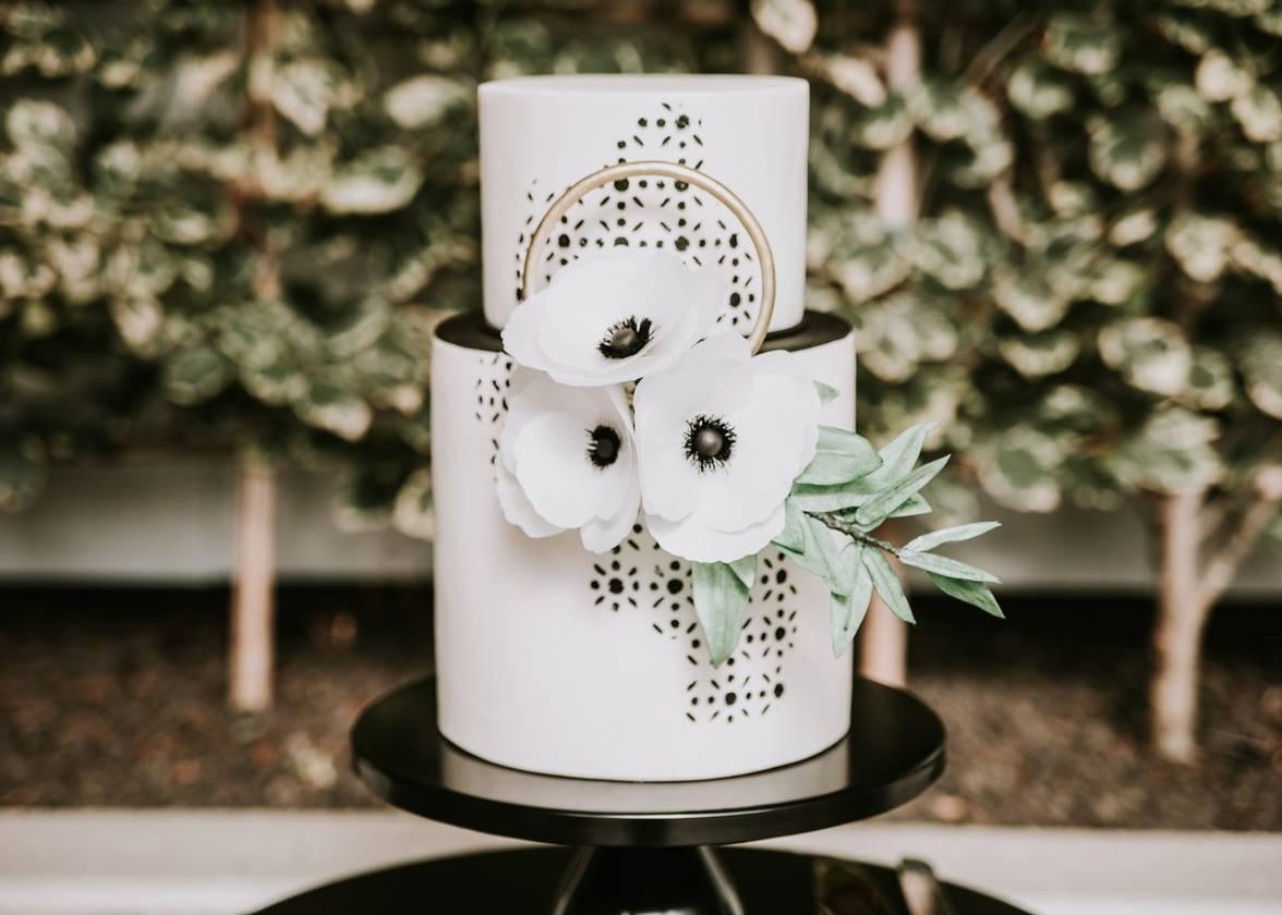 Black, White, and Grey Marble Fondant Wedding Cake