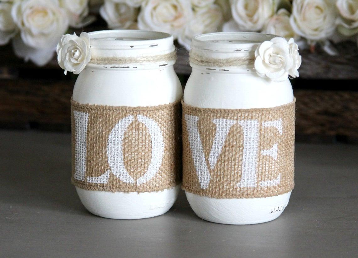 Farmhouse Home Decor  Rustic Table Decor - Two Sided Decorative Jars -  Jarful House