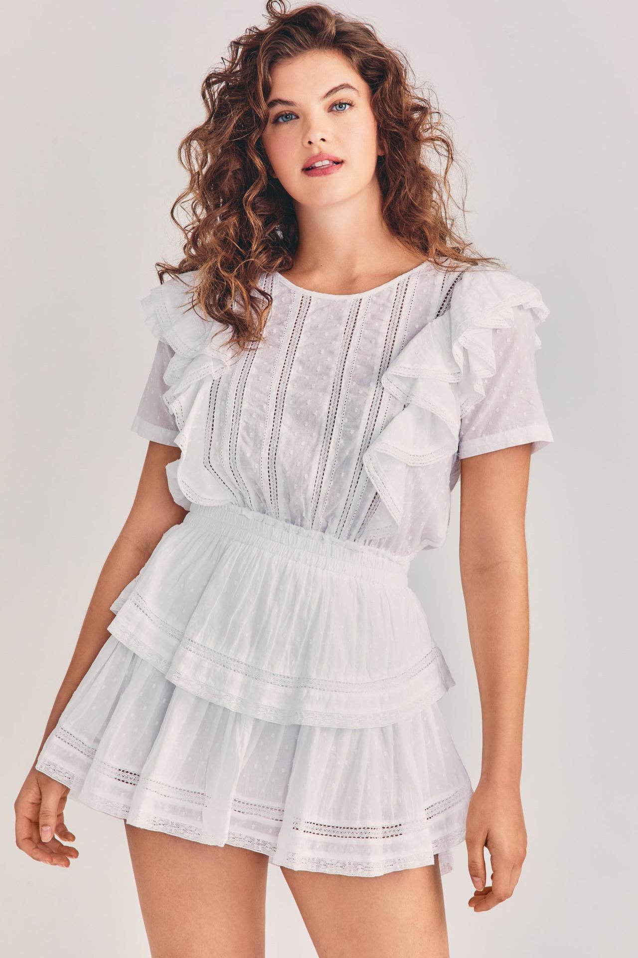 Eyelet tiered mini dress