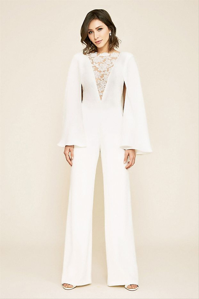 cape sleeve wedding jumpsuit in satin