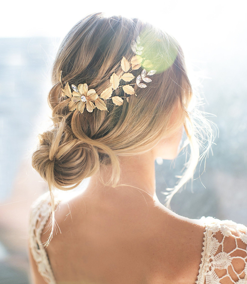 Wedding hair piece floral Bridal hair comb silver Hair accessory for bride Gold headpiece flower Small comb Wedding back comb