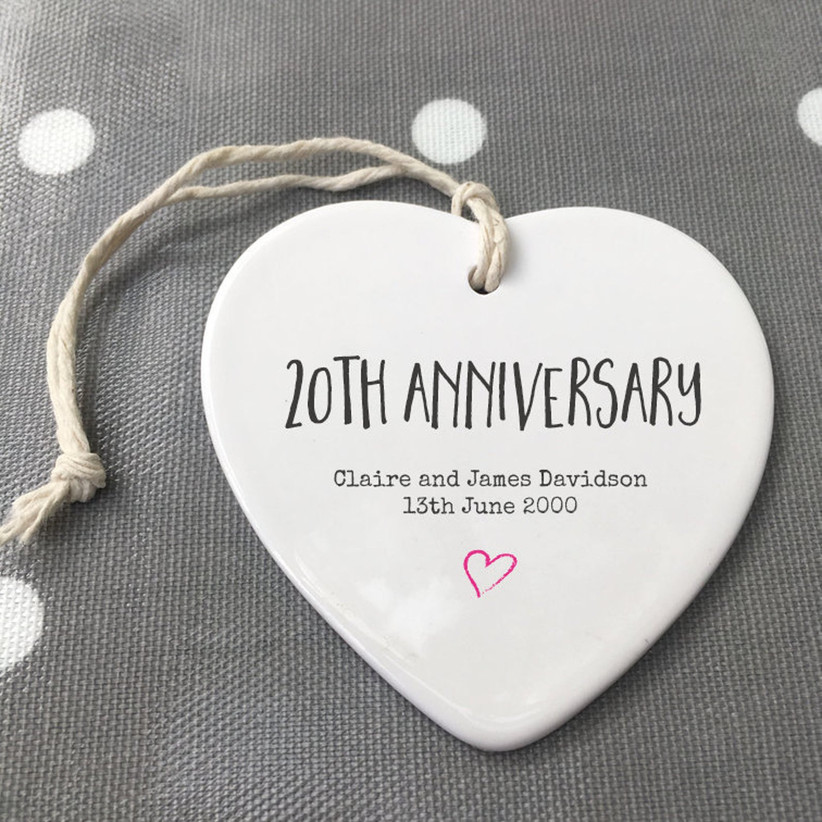 personalized anniversary ornament heart shape