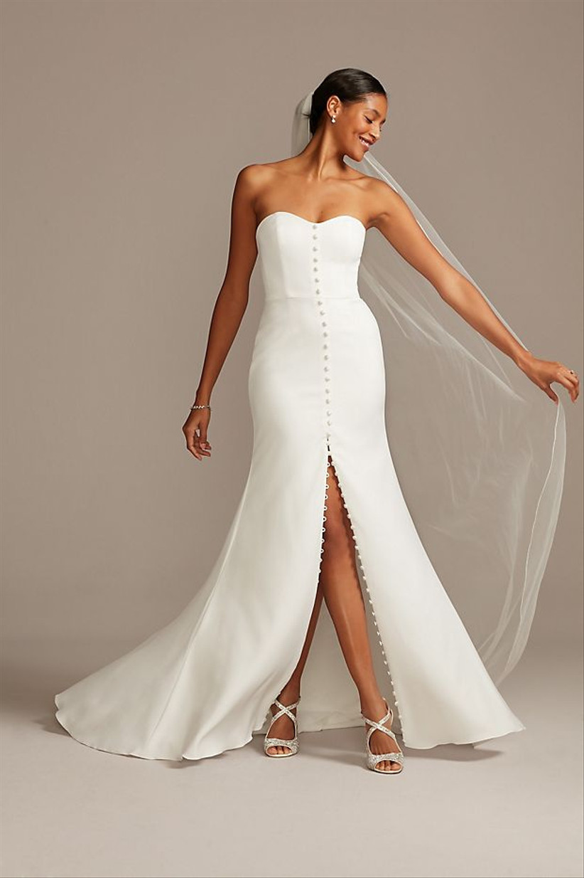 simple white long dress for civil wedding