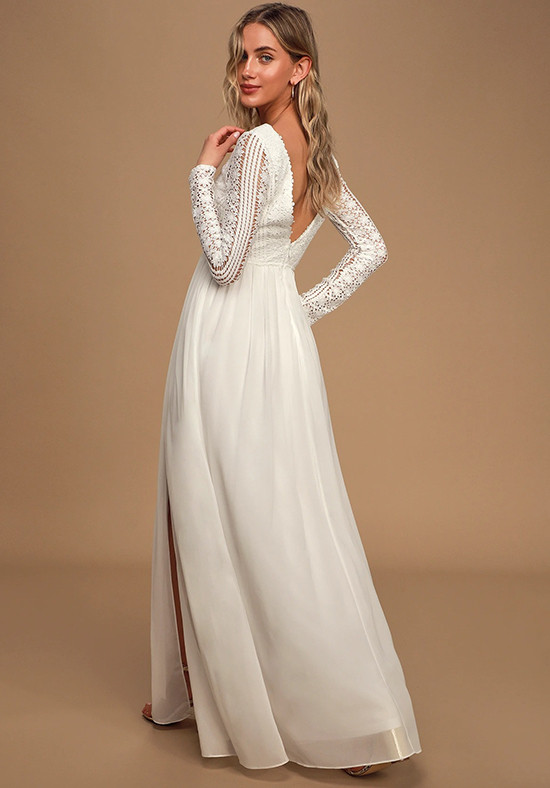 Always By My Side Ivory Lace Long Sleeve Maxi Dress A-line Wedding ...