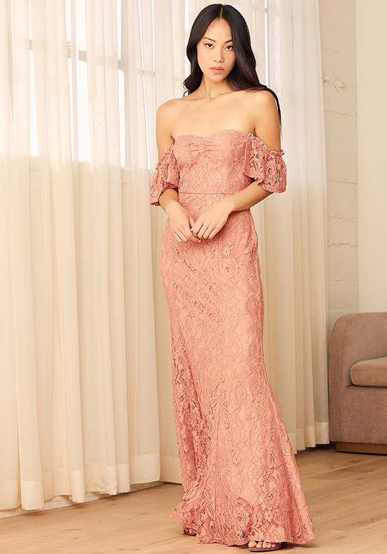 Adoring Hearts Rusty Rose Lace Off-the-Shoulder Maxi Dress Mermaid