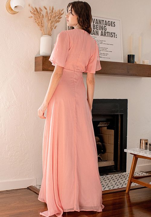 Total Enchantment Dusty Pink Flutter Sleeve Maxi Dress, Lulus Bridesmaid
