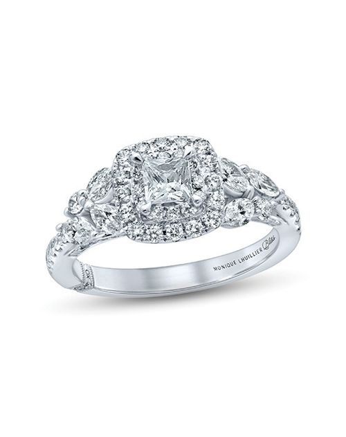 Monique Lhuillier Bliss Diamond Engagement Ring 1-1/6 ct tw Princess, Marquise & Round-cut 18K White Gold, Kay Jewelers