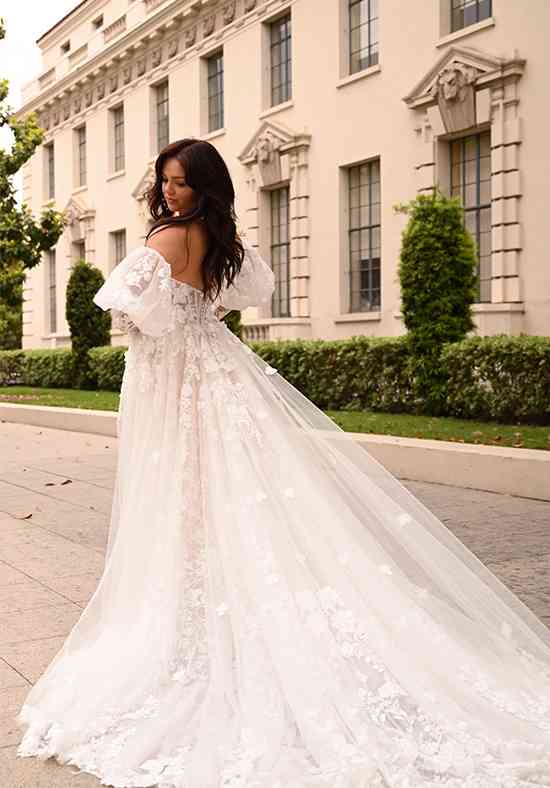 Fit-and-Flare Corset Wedding Dress with Off-the-Shoulder Long Sleeves -  Martina Liana Luxe Wedding Dresses