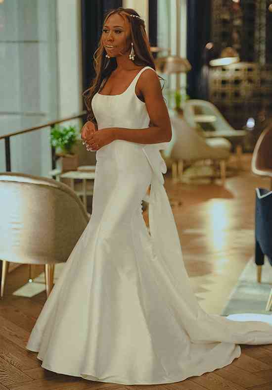 Satin strappy shop wedding dress