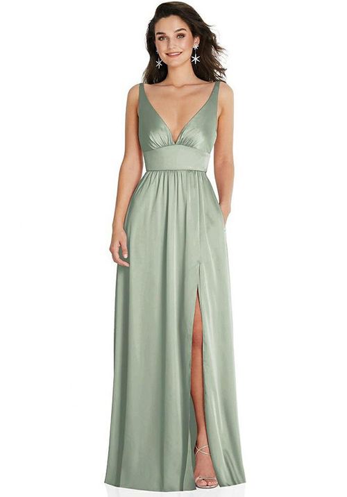 Deep V-Neck Shirred Skirt Maxi Dress with Convertible Straps - TH093, Dessy Group