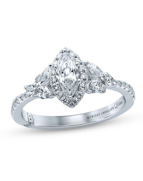 Monique Lhuillier Bliss Diamond Engagement Ring 1-1/8 ct tw Marquise & Round-cut 18K White Gold, Kay Jewelers