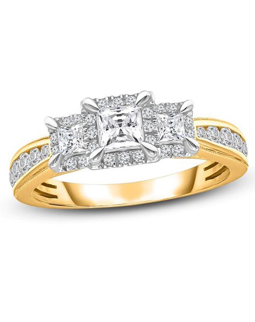 Three-Stone Diamond Engagement Ring 1 ct tw Princess/Round 14K Yellow Gold, Kay Jewelers