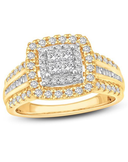 Multi-Diamond Engagement Ring 1 ct tw Princess/Round/Baguette 14K Two-Tone Gold, Kay Jewelers