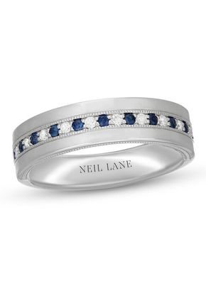 Neil Lane Men's Diamond & Blue Sapphire Wedding Band 1/6 ct tw 14K White Gold, Kay Jewelers