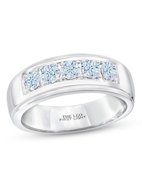 Men's THE LEO First Light Diamond Wedding Band 1 ct tw Round-cut 14K White Gold, Kay Jewelers