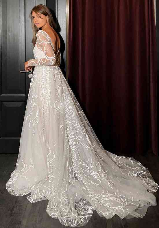 Sparkly Lace A-Line Wedding Dress with Detachable Long Sleeves