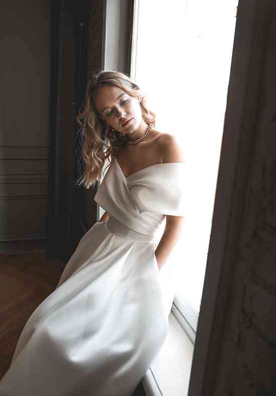 Satin Midi Wedding Dress Cameron A-line Wedding Dress by Olivia Bottega 