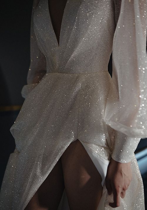 Sparkly Wedding Dress Ella With High Leg Slit, Olivia Bottega