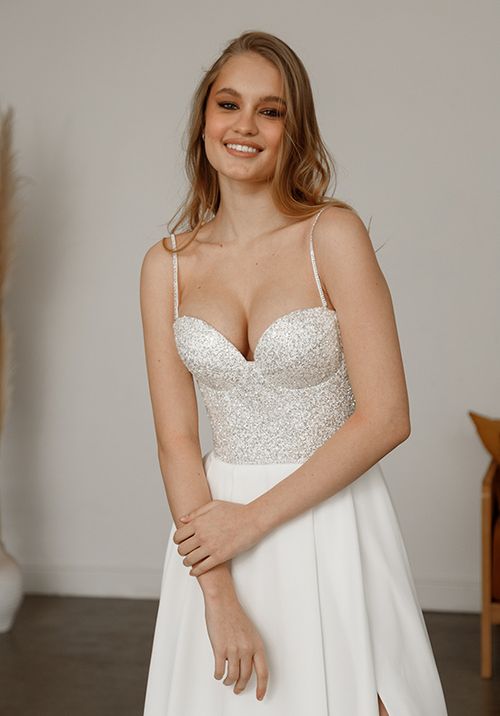 Chiffon Wedding & Evening Dress Deila with leg slit, Olivia Bottega