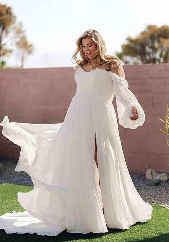 square neck wedding dress a line A Line Wedding Dress Long Square Neck Lantern Sleeves V Back Pearls So –  formalgowns main image 1
