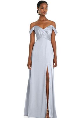 Off-the-Shoulder Flounce Sleeve Empire Waist Gown with Front Slit - 3108, 4457