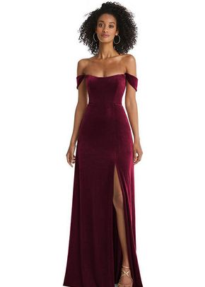 Off-the-Shoulder Flounce Sleeve Velvet Maxi Dress - 1551, 4457