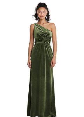 One-Shoulder Draped Velvet Maxi Dress - TH059, 4457