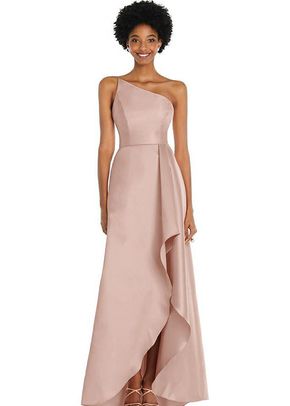 One-Shoulder Satin Gown with Draped Front Slit and Pockets - D831, 4457