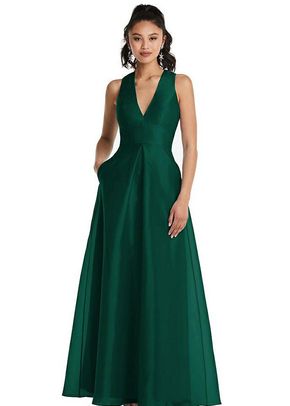Plunging Neckline Pleated Skirt Maxi Dress with Pockets - TH068, 4457