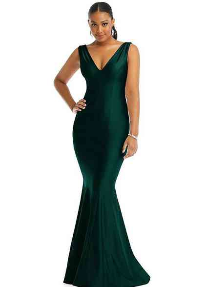 Criss Cross Halter Open-back Stretch Satin Mermaid Bridesmaid Dress In  Olive Green