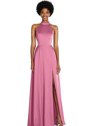 Stand Collar Cutout Tie Back Maxi Dress with Front Slit - TH090, 4457