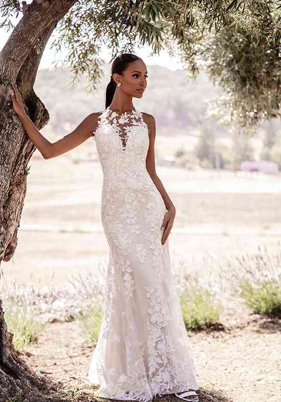 High neck fit hotsell and flare wedding dress