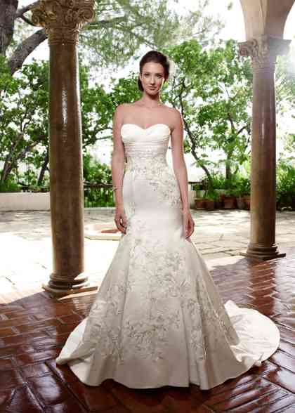 Affordable Sleek Satin, Fit & Flare, Wedding Dress, Casablanca Bridal  2207