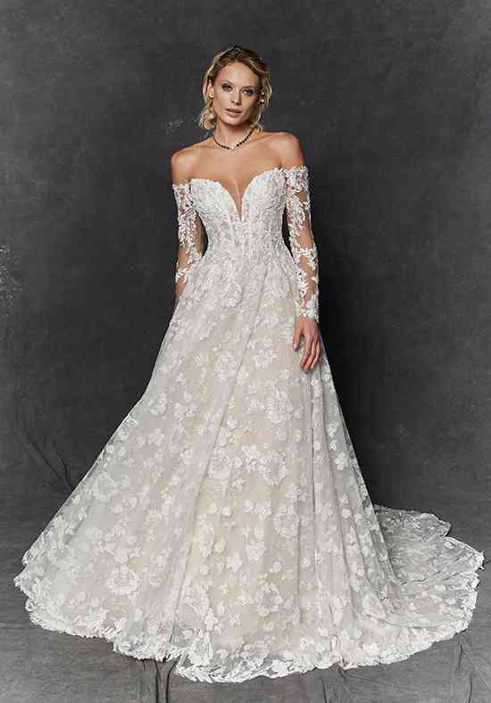 Winter Wonderland Wedding Dress V Neck Long Sleeve Ball Gown