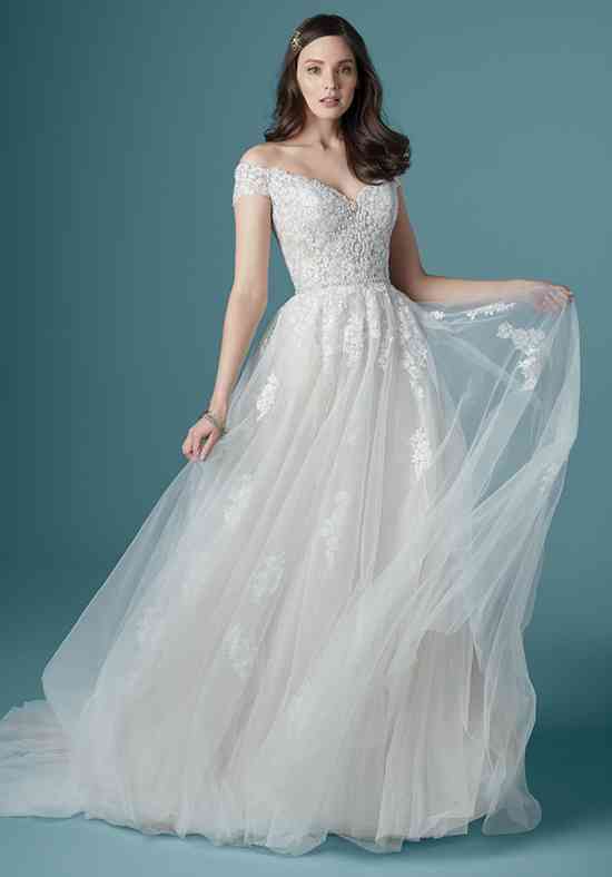 a line lace wedding dress with short sleeves