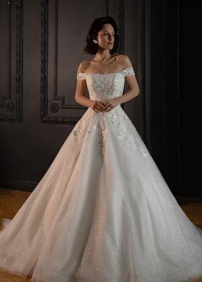 Floral Lace Tulle Wedding Dress Yoki with Detachable Straps, 4491