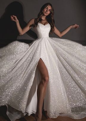 Shiny Wedding Dress Bree with a High Front Slit, 4491