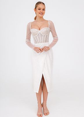 Sparkly Midi Wedding Dress Gemma with Long Sleeves, 4491