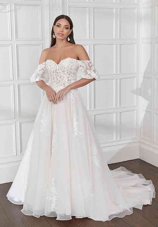 Glamorous Flower Lace 3/4 Sleeve A-line Fall Bridal Dress - Lunss