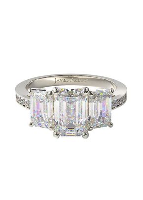 Three Stone Emerald and Pave Set Diamond Engagement Ring, 4421