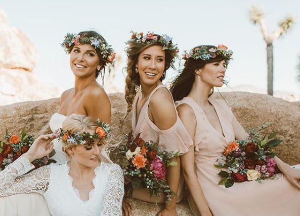 Bride and her bridesmaids in flower crowns