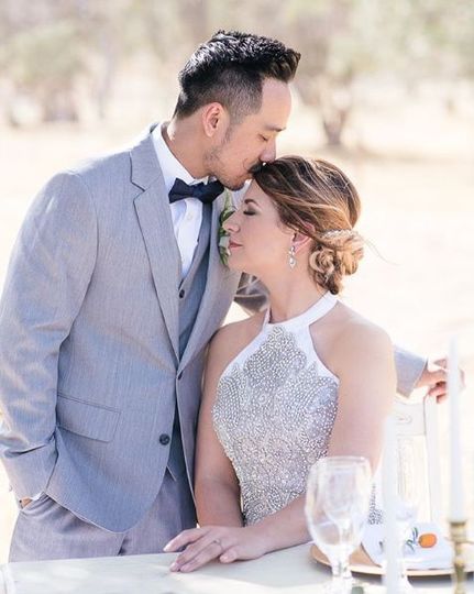 Groom and bride at their table